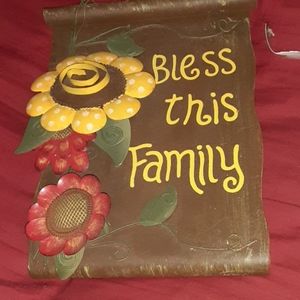 Metal Scroll Bless This Family Sign NWT